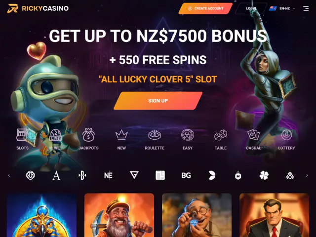 Ricky Casino homepage